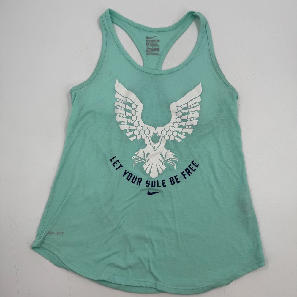 Nike Dri FIT‎ Women's Tank Top Teal Eagle Graphic Let Your Sole Be Free M
